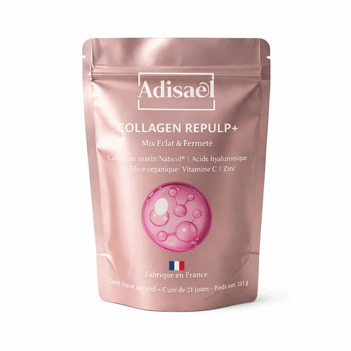 Sachet rose de collagène marin en poudre, complément beauté éclat et fermeté, nutrition France